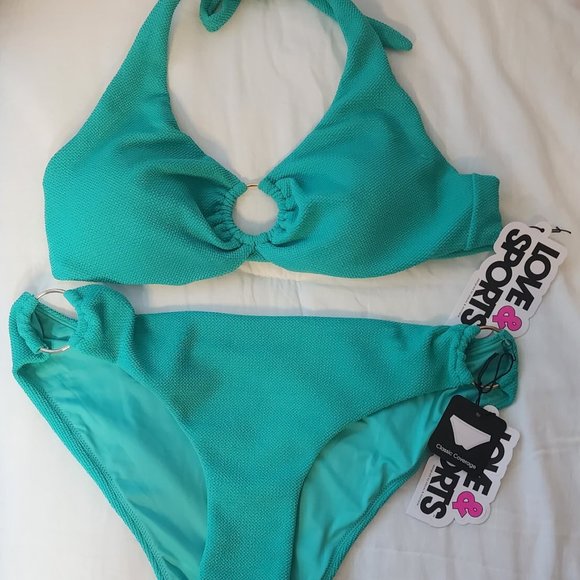 NWT Love & Sports Green 2 Piece Bathing Suit Size XXL (20) - Picture 2 of 4